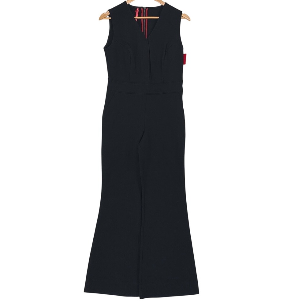 Spanx AirEssentials Women Petite Jumpsuit Small Black Sleeveless Wide Leg V-Neck